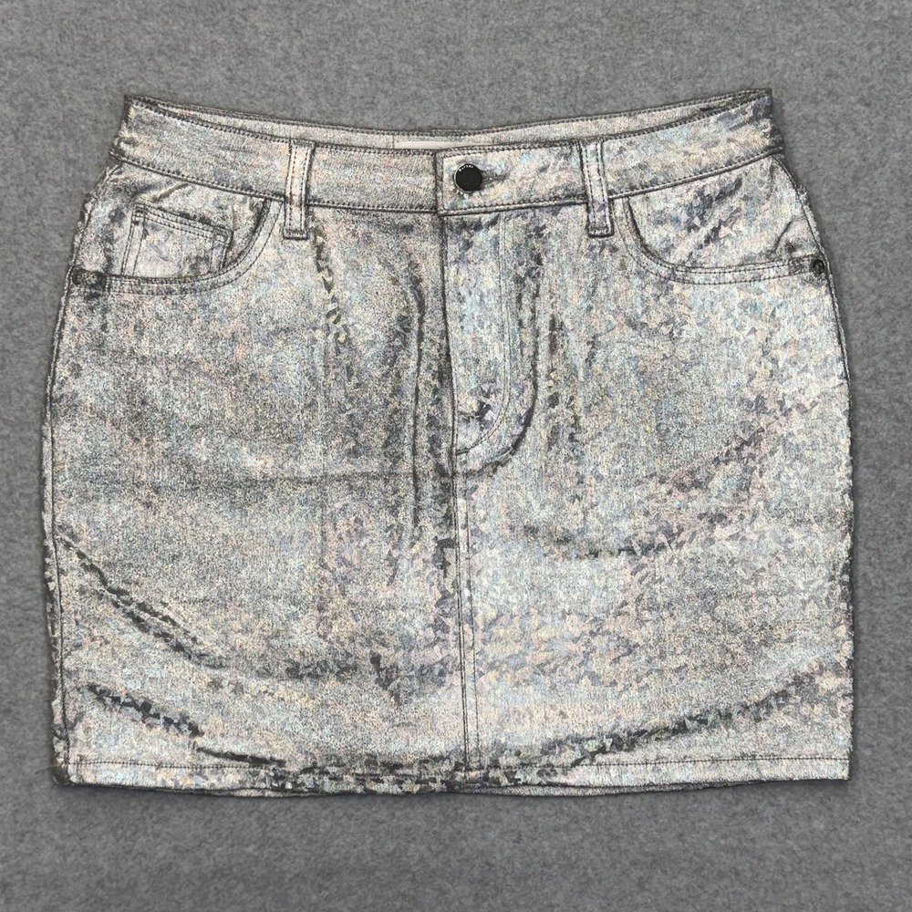 DL1961 Skirt Womens L Silver Brit Mini Animal Print Denim Straight Slim 5-Pocket